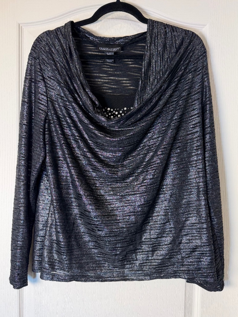 Frank Lyman Black Metallic Sheer Draped Layered Party Evening Top Size 16 Canada